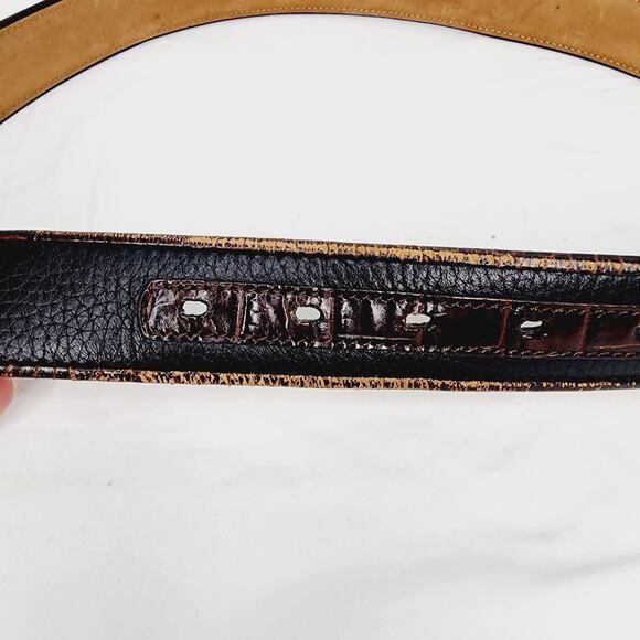 Vintage Brighton Women's Black & Brown Leather Belt with Scroll Buckle Large /34 - Picture 3 of 11